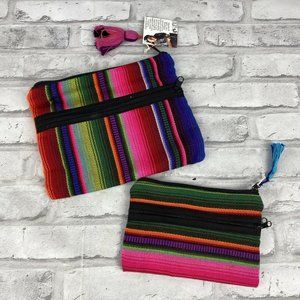 Lumily Fair Trade Guatemala Multi Color Striped Pouches Lot of 2 New With Tags